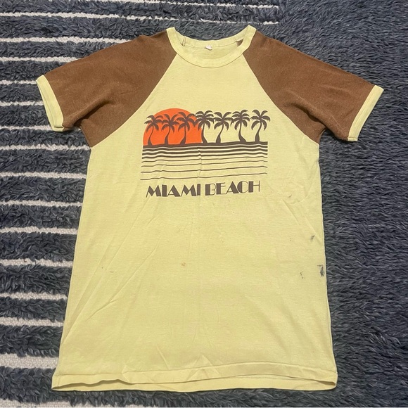 Source Unknown Other - 70s VINTAGE MIAMI BEACH GRAPHIC SOUVENIR T-SHIRT SZ L FLORIDA 60s RETRO SURF
